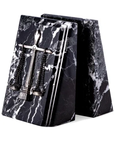 Bey-berk Beveled Black Zebra Marble Bookends