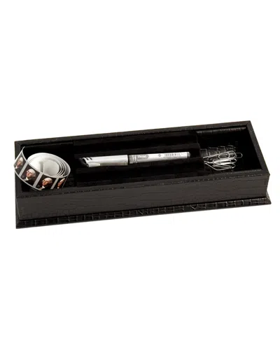 Bey-berk Black Croco Leather Stationery Tray
