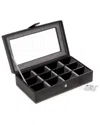 Bey-berk Black Leather Rectangular Window 12 Cufflink Box In Black