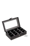 Bey-berk Black Leather Rectangular Window 12 Cufflink Box