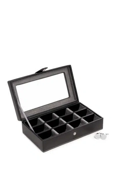 Bey-berk Black Leather Rectangular Window 12 Cufflink Box