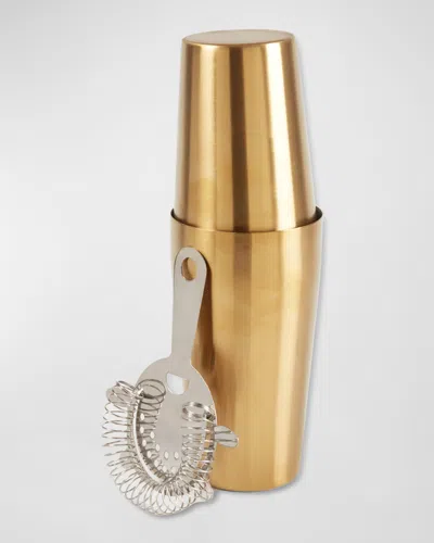 Bey-berk Boston Brushed Gold-tone Cocktail Shaker With Strainer