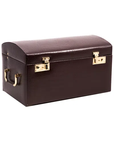 Bey-berk Brown Croco Leather Jewelry Chest
