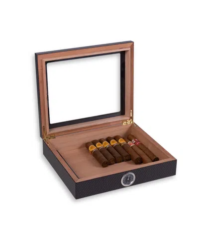 Bey-berk "carbon Fiber" Cedar-lined Humidor With Hygrometer And Humistat In Black