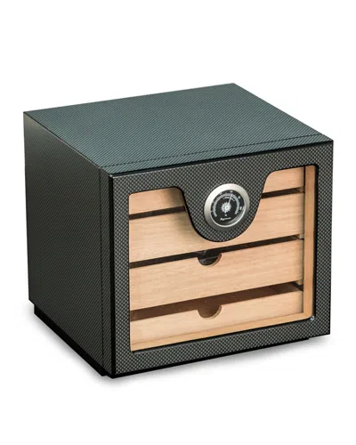 Bey-berk Carbon Fiber Cigar Humidor W/ Hygrometer In Steel