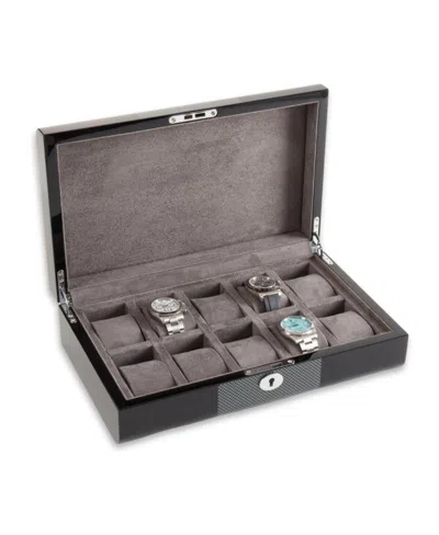 Bey-berk Carbon Fiber Design Ten Watch Storage Case With Lock Closure In Gray