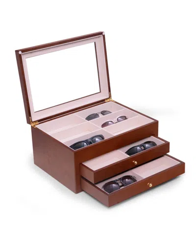 Bey-berk Cherry Wood 18 Sunglass Storage Box In Brown