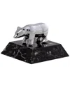 Bey-berk Chrome Plated Bear Paperweight On Black Zebra Marble