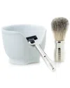 Bey-berk Chrome Plated Mach 3 Razor & Badger Brush With Porcelain Soap Dish