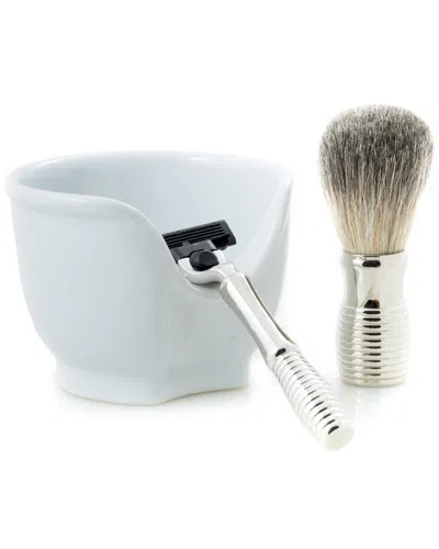 Bey-berk Chrome Plated Mach 3 Razor & Badger Brush With Porcelain Soap Dish