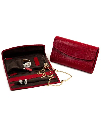 Bey-berk Croco Leather Multi-compartment Jewelry Clutch In Gold