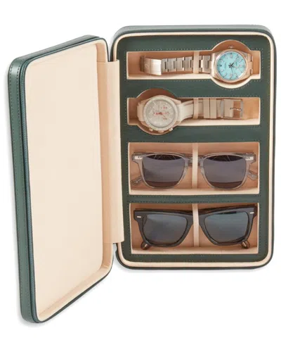 Bey-berk Francis Leather Watch & Sunglass Travel Case In Green