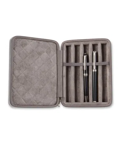 Bey-berk Genuine Leather Five Pen Storage Case In Grey