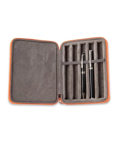 Bey-berk Genuine Leather Five Pen Storage Case In Orange