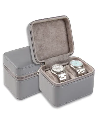 Bey-berk Genuine Leather Two Watch Storage Case In Grey