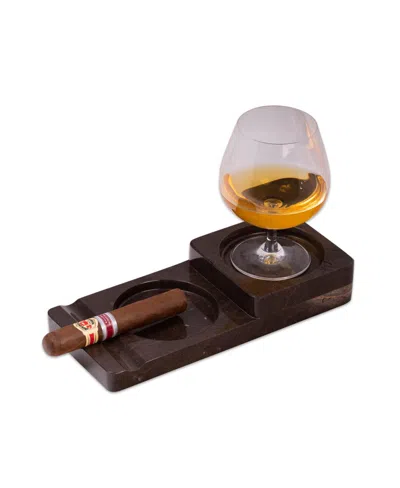 Bey-berk Genuine Marble Cigar Ashtray And Coaster In Brown