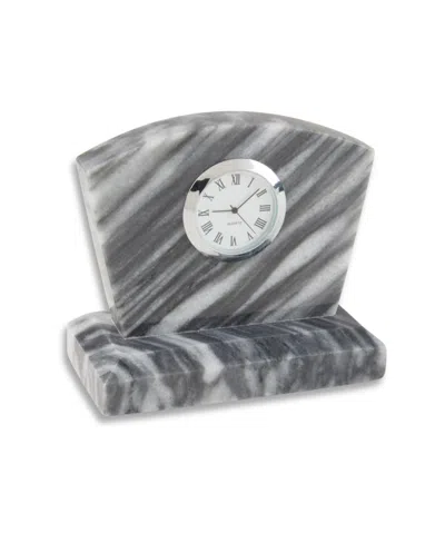 Bey-berk Genuine Marble Desk Clock With Chrome Accents In Gray