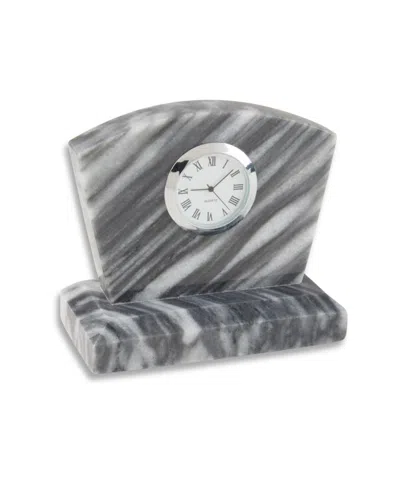 Bey-berk Genuine Marble Desk Clock With Chrome Accents In Grey