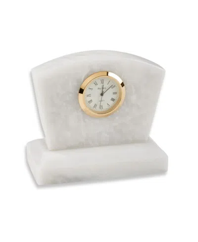 Bey-berk Genuine Marble Desk Clock With Gold Accents In White