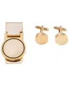 Bey-berk Gold Plated Circular Design Cufflink & Money Clip Set