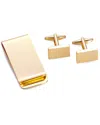 Bey-berk Gold Plated Rectangular Design Cufflinks & Money Clip Set In Gold