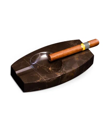 Bey-berk Handcrafted Genuine Marble Double Cigar Ashtray In Amber Emperador Marble In Brown