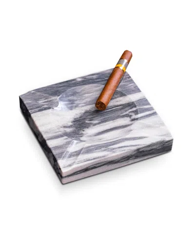 Bey-berk Handcrafted Genuine Marble Four Cigar Ashtray In Carrera Marble In Gray