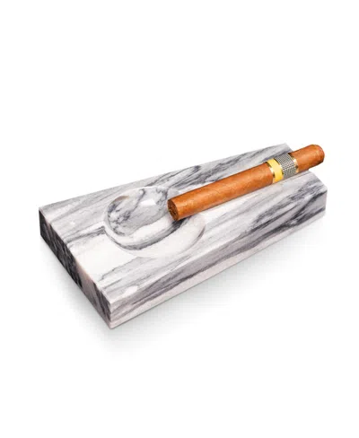 Bey-berk Handcrafted Genuine Marble Single Cigar Ashtray In Carrera Marble In Gray