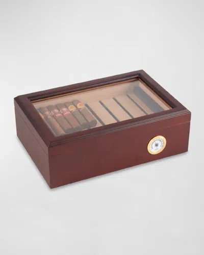 Bey-berk Havana Wood 75-cigar Humidor With Hygrometer In Multi