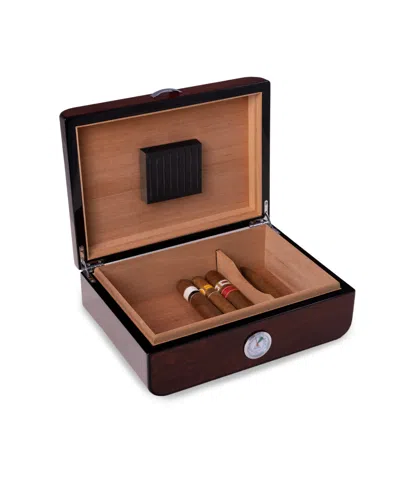 Bey-berk High Lacquered Walnut Wood 40 Cigar Humidor With Humistat In Brown