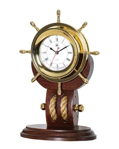 Bey-berk Lacquered Brass Ships Wheel Quartz Clock