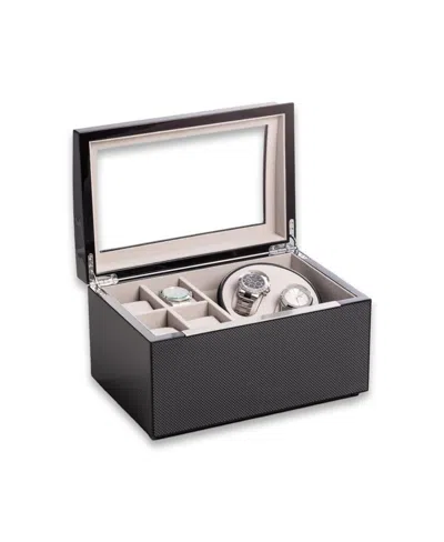 Bey-berk Lacquered Carbon Fiber Finish 2 Watch Winder With Storage For 4 Watches In Gray