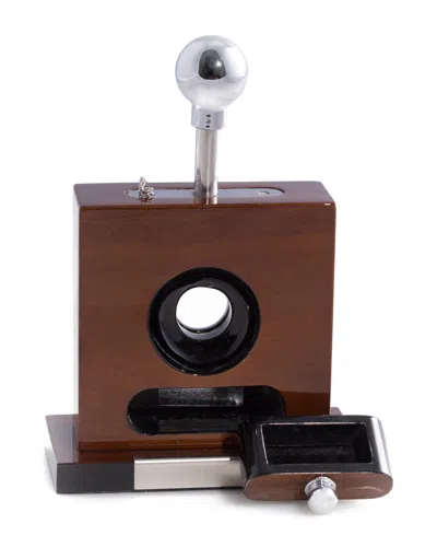 Bey-berk Lacquered Walnut Wood & Stainless Steel Table Top Guillotine Cigar Cutter