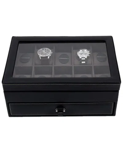 Bey-berk Leather 10-watch Case With Glass In Black