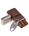 Bey-berk Leather 3 Cigar Case With Cigar Cutter In Multi