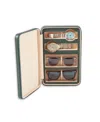Bey-berk Leather Two Watch And Two Sunglass Travel Case With Form Fit Compartments With Zipper Closure. In Green