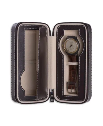 Bey-berk Leather Two Watch Travel Case With Form Fit Compartments, Center Divider To Prevent Watches From Tou In Brown