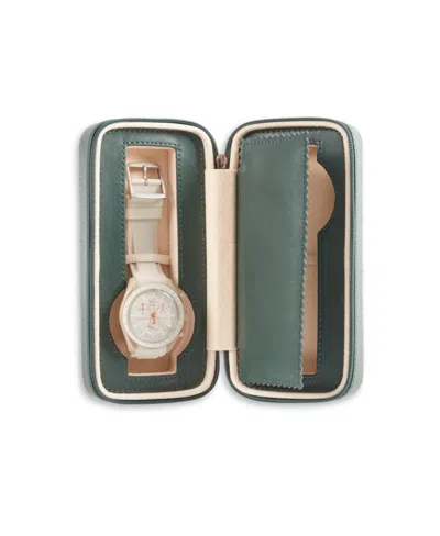 Bey-berk Leather Two Watch Travel Case With Form Fit Compartments, Center Divider To Prevent Watches From Tou In Green