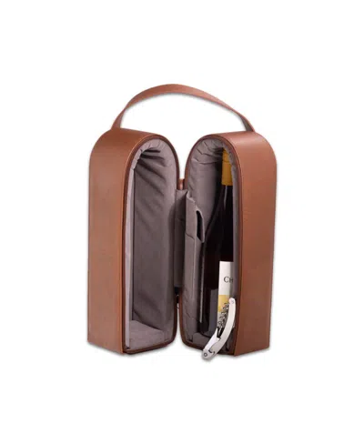 Bey-berk Leather Wine Caddy For Two Bottles And Bar Tool With Corkscrew, Bottle Cap Opener Foil Cutter. In Brown