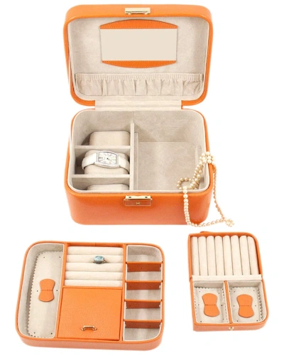 Bey-berk Lizard Leather Jewelry Box In Orange