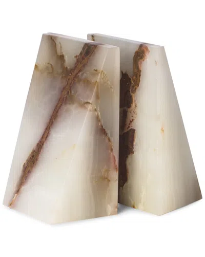 Bey-berk Marble Green Onyx Bookends In White
