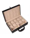 Bey-berk Men's 10-watch Leather Briefcase Storage Box W/ Combination Lock In Black