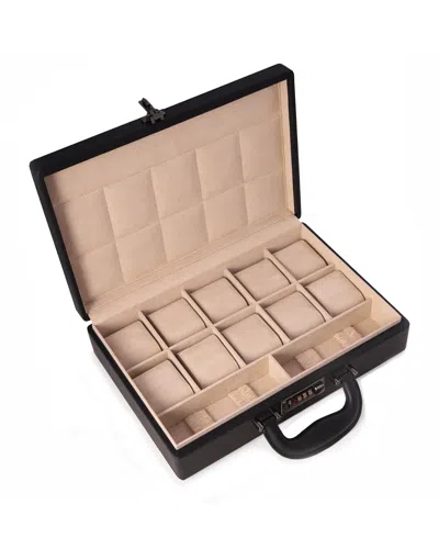 Bey-berk Men's 10-watch Leather Briefcase Storage Box W/ Combination Lock In Black
