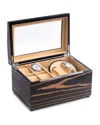 Bey-berk Men's 4-watch Lacquered Ebony Burl Wood Storage Case In Brown