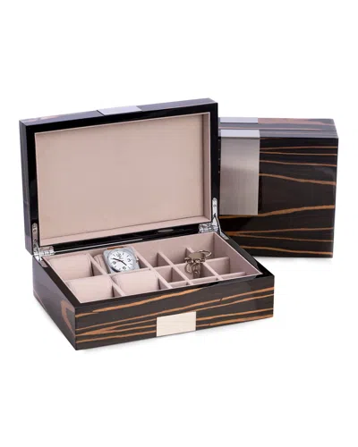 Bey-berk Men's Lacquered Ebony Burl Wood Watch/cufflink Valet Box In Multi