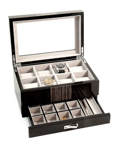 Bey-berk Men's Lacquered Wenge Wood 8-watch Storage Box W/ Drawer In Grey