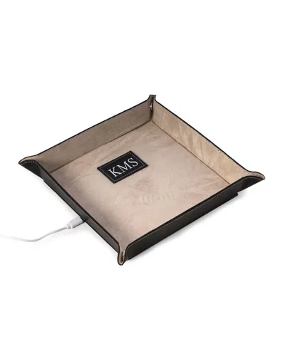Bey-berk Men's Personalized Leather/velour Charge Station In Black