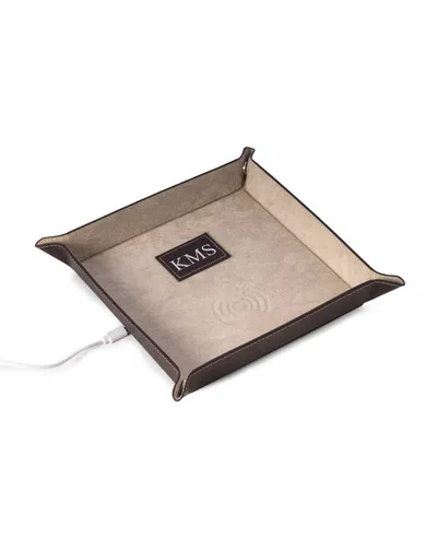 Bey-berk Men's Personalized Leather/velour Charge Station In Brown