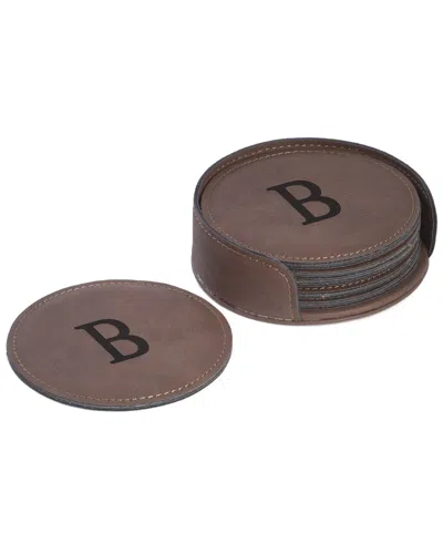 Bey-berk Monogrammed 6pc Coaster Set In Brown