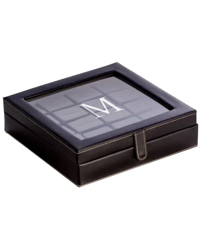 Bey-berk Monogrammed Black Leather 20 Cufflink Box